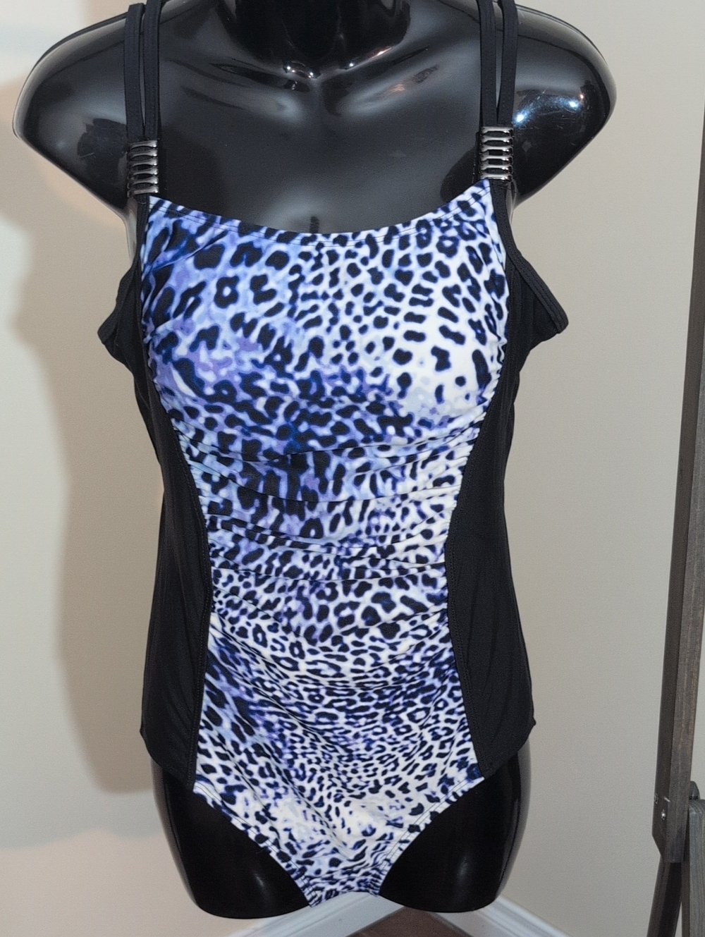 Krista | Black & Blue Leopard Print Tank Swim Top